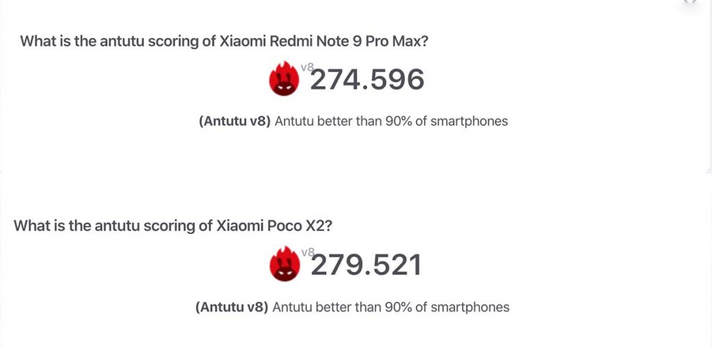 Redmi Note 9 Pro Max antutu score and Poco x2 antutu score