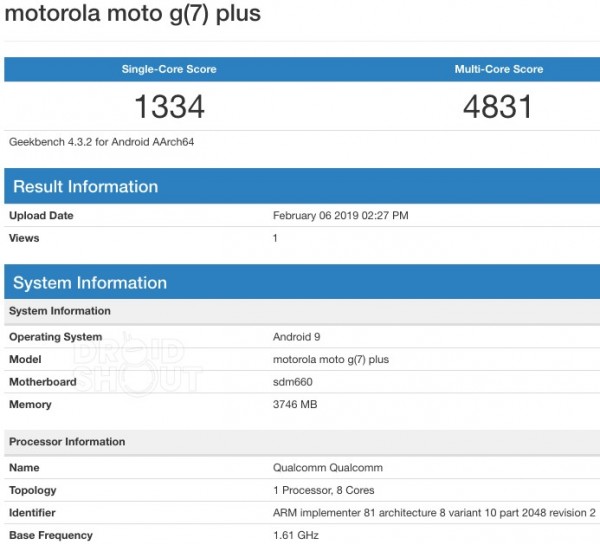 New Motorola Moto G7 Plus benchmarked on GeekBench 