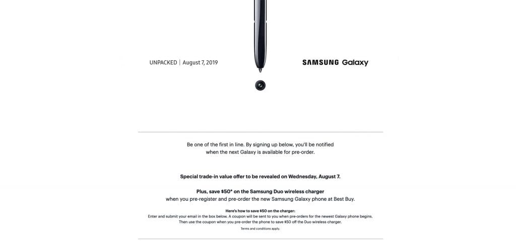 Samsung Galaxy Note 10 pre-register open at Best Buy and get at wireless charging pad at half price 
