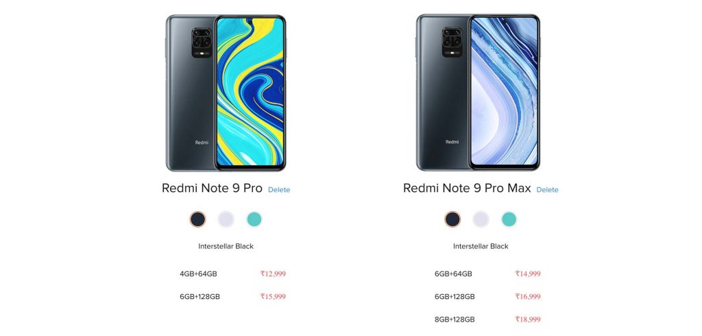 Redmi Note 9 Pro vs Redmi Note 9 Pro Max price comparison